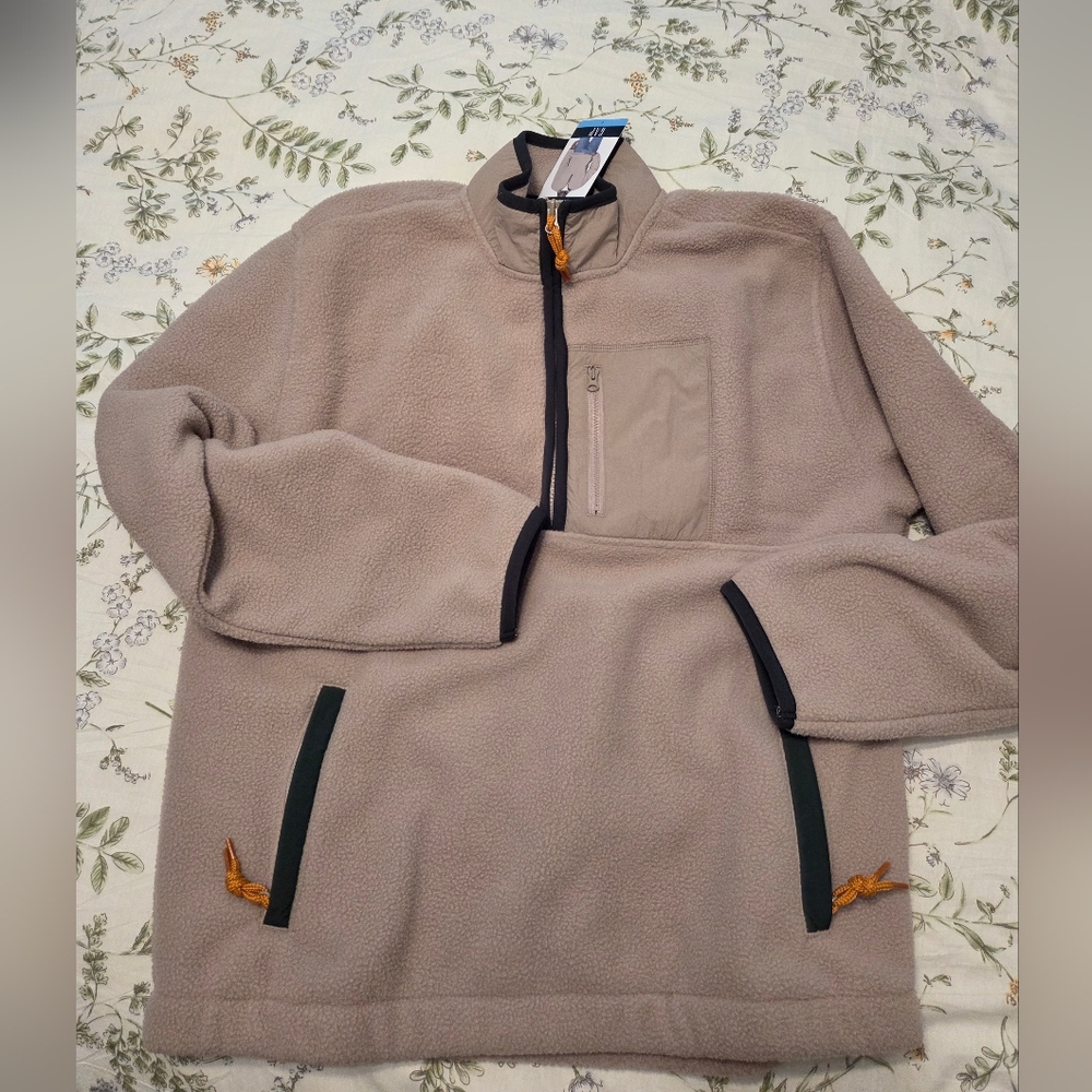GAP Beige Fleece Half-Zip with Dark Trim
